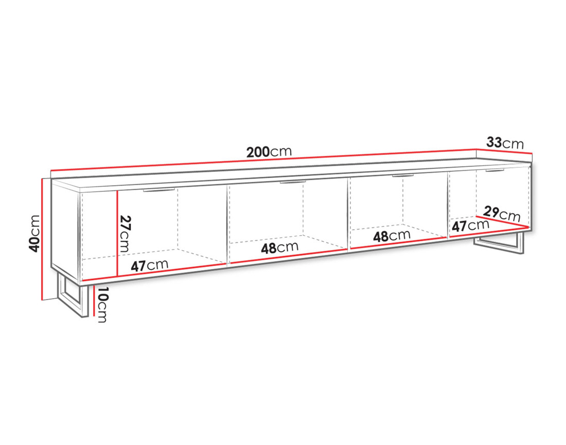Meuble TV bois et noir 200 cm Olympie