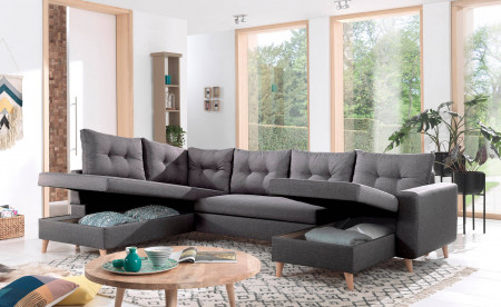 NORDIC - Canapé scandinave d'angle gauche panoramique convertible en tissu - 299x86x188cm NORDIC - Canapé scandinave d'angle gauche panoramique convertible en tissu - 299x86x188cm