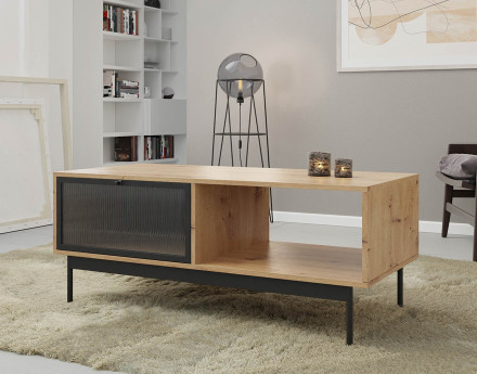 Table basse bois et noir 2 portes et 1 niche 120 cm Lamia