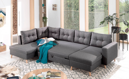 NORDIC - Canapé scandinave d'angle gauche panoramique convertible en tissu - 299x86x188cm NORDIC - Canapé scandinave d'angle gauche panoramique convertible en tissu - 299x86x188cm