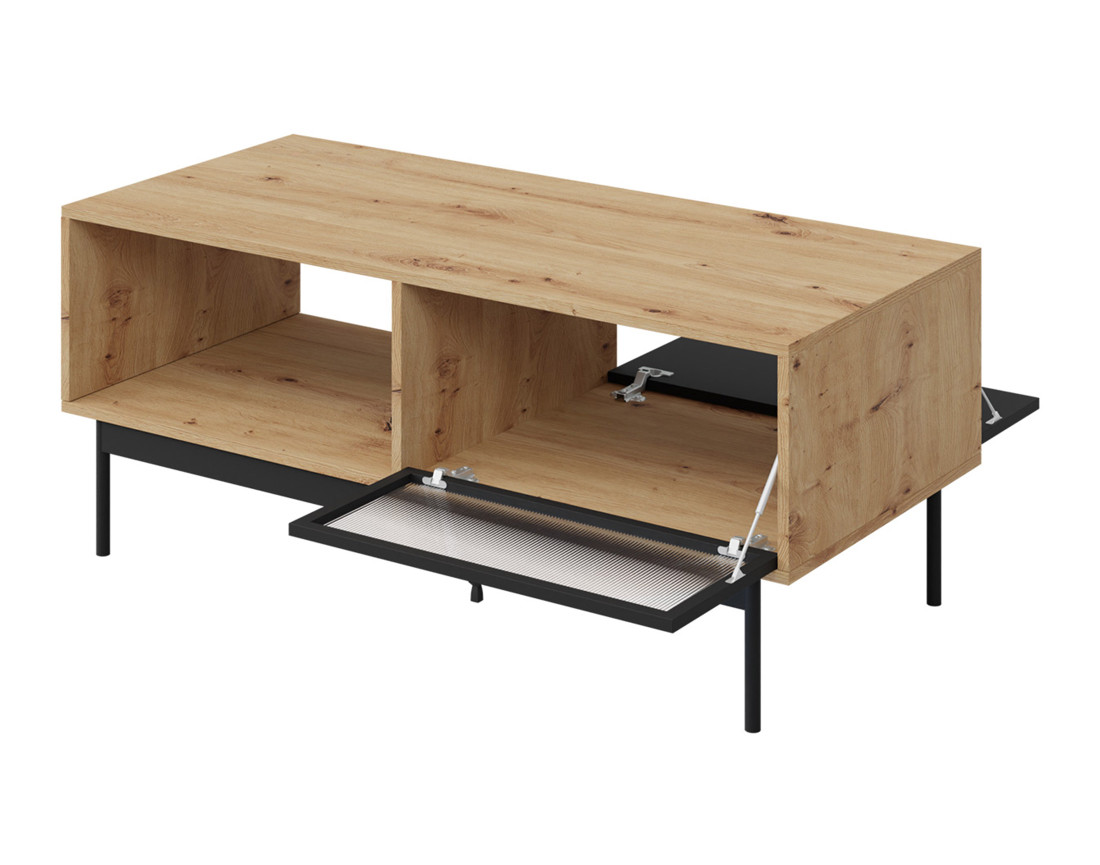 Table basse bois et noir 2 portes et 1 niche 120 cm Lamia