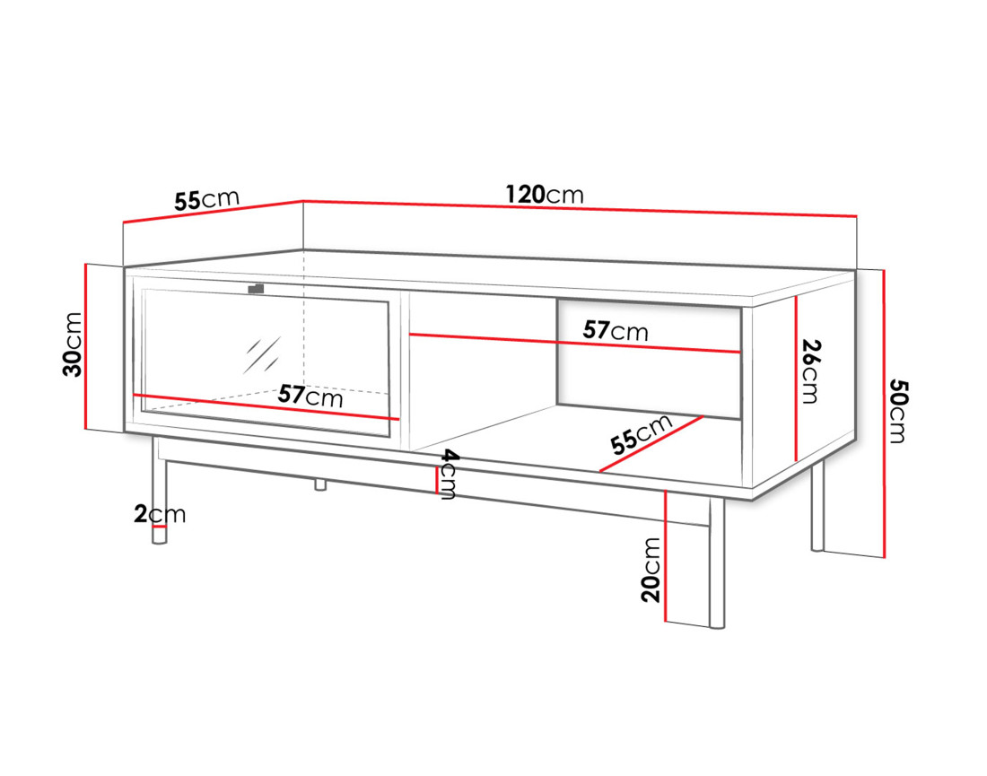 Table basse bois et noir 2 portes et 1 niche 120 cm Lamia