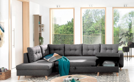 NORDIC - Canapé scandinave d'angle gauche panoramique convertible en tissu - 299x86x188cm NORDIC - Canapé scandinave d'angle gauche panoramique convertible en tissu - 299x86x188cm