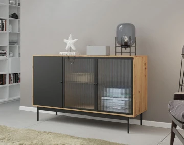 Buffet bas bois et noir 3 portes 148 cm Lamia
