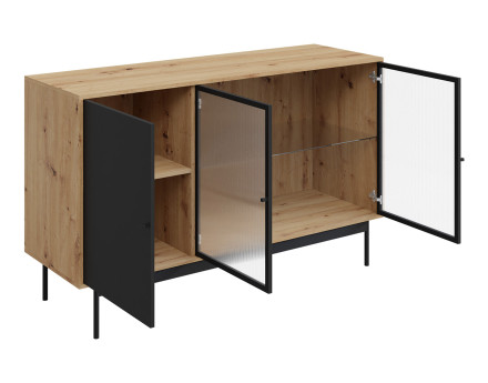 Buffet bas bois et noir 3 portes 148 cm Lamia