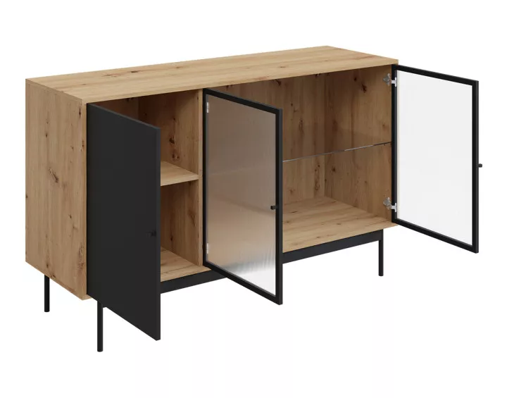 Buffet bas bois et noir 148 cm Lamia