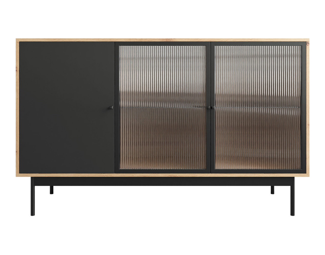 Buffet bas bois et noir 3 portes 148 cm Lamia