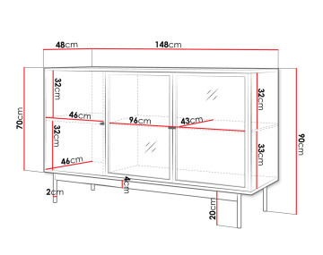 Buffet bas bois et noir 3 portes 148 cm Lamia