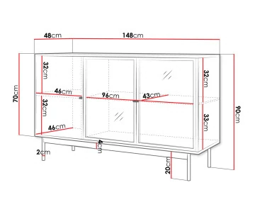 Buffet bas bois et noir 3 portes 148 cm Lamia