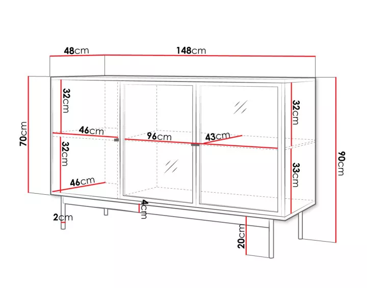 Buffet bas bois et noir 148 cm Lamia