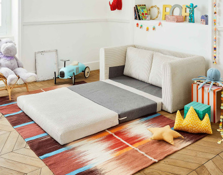 Canapé 2 places convertible déplimousse en velours côtelé Marilia