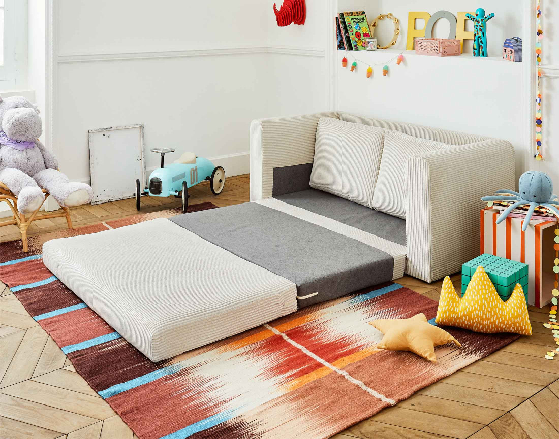 Canapé 2 places convertible déplimousse en velours côtelé Marilia Canapé 2 places convertible déplimousse en velours côtelé Marilia