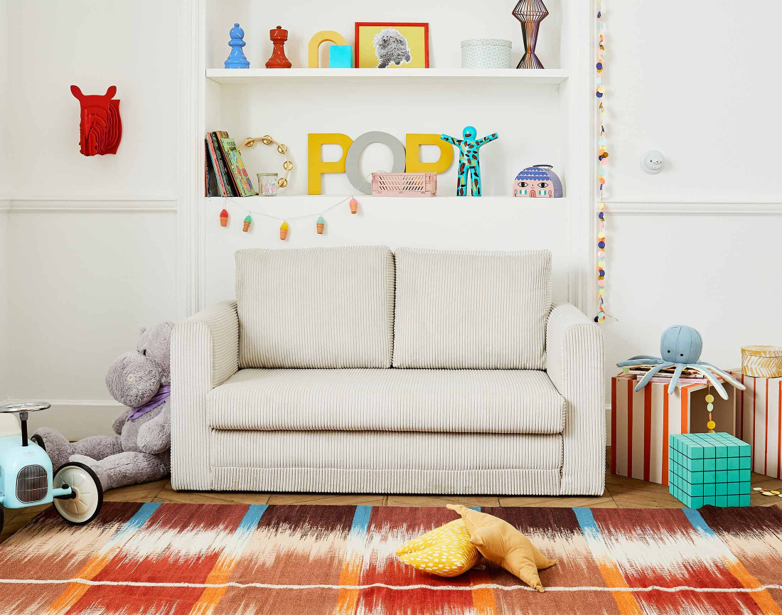 Canapé 2 places convertible déplimousse en velours côtelé Marilia Canapé 2 places convertible déplimousse en velours côtelé Marilia