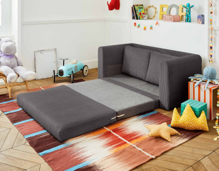 Canapé 2 places convertible déplimousse en velours côtelé Marilia