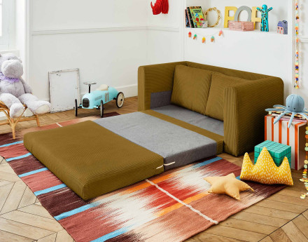 Canapé 2 places convertible déplimousse en velours côtelé Marilia