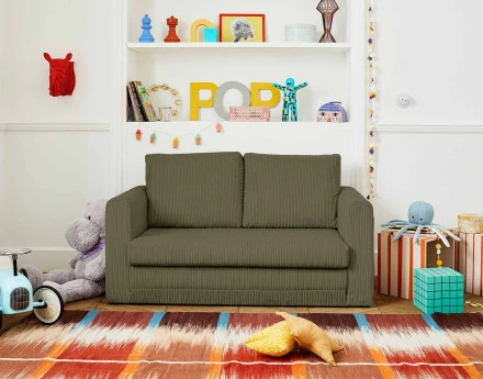 Canapé 2 places convertible déplimousse en velours côtelé Marilia