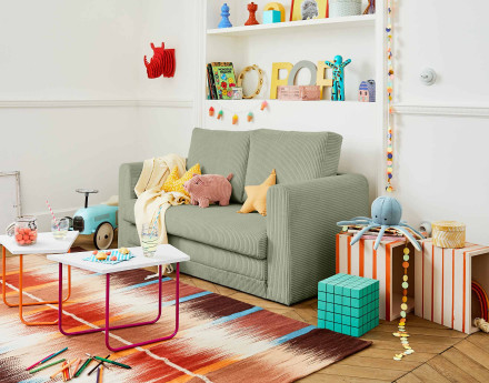 Canapé 2 places convertible déplimousse en velours côtelé Marilia