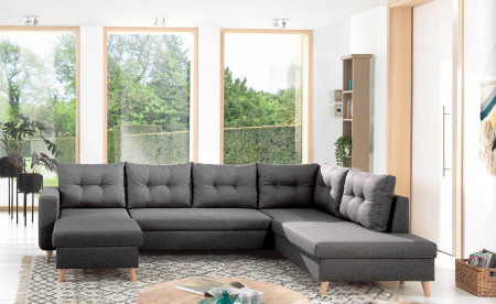 NORDIC - Canapé scandinave d'angle droite panoramique convertible en tissu - 299x86x188cm NORDIC - Canapé scandinave d'angle droite panoramique convertible en tissu - 299x86x188cm