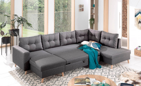 NORDIC - Canapé scandinave d'angle droite panoramique convertible en tissu - 299x86x188cm NORDIC - Canapé scandinave d'angle droite panoramique convertible en tissu - 299x86x188cm