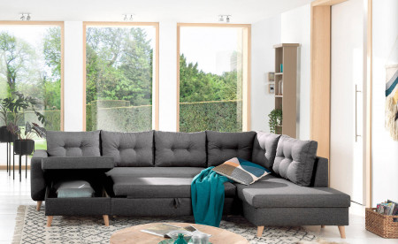 NORDIC - Canapé scandinave d'angle droite panoramique convertible en tissu - 299x86x188cm NORDIC - Canapé scandinave d'angle droite panoramique convertible en tissu - 299x86x188cm