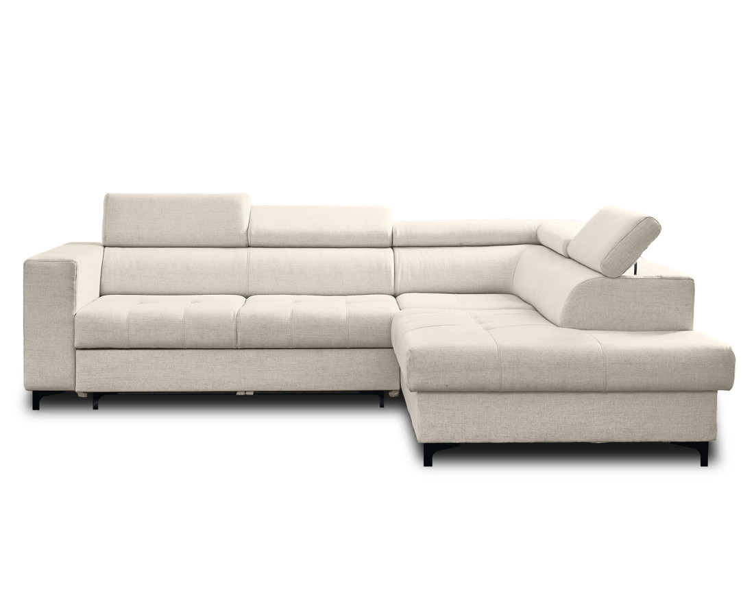 Canapé d'angle gauche 5 places convertible avec coffre et têtières réglables en tissu Olinda