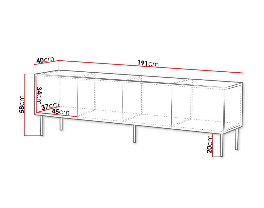 Meuble TV bois 4 portes 191 cm Salvador