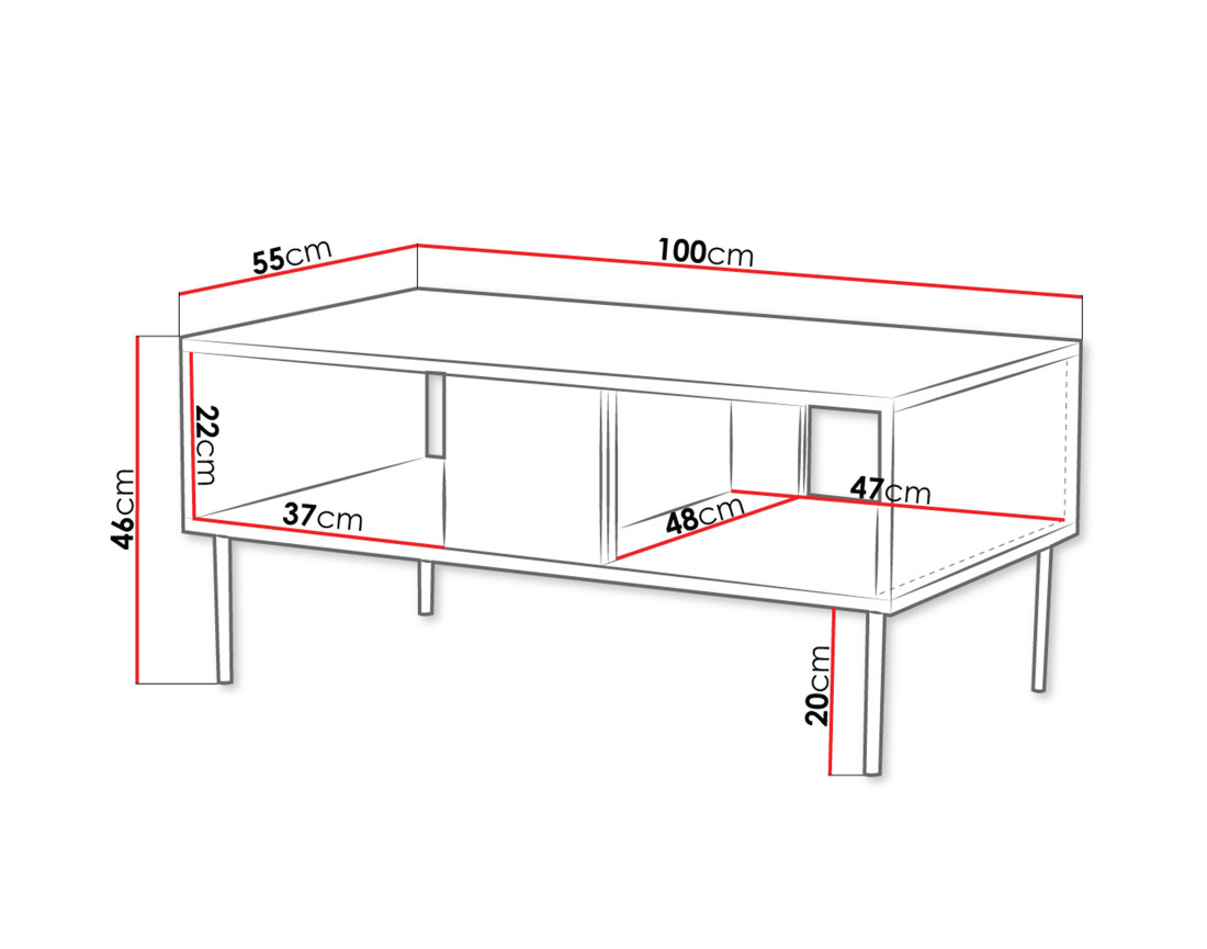 Table basse bois 2 niches 100 cm Salvador