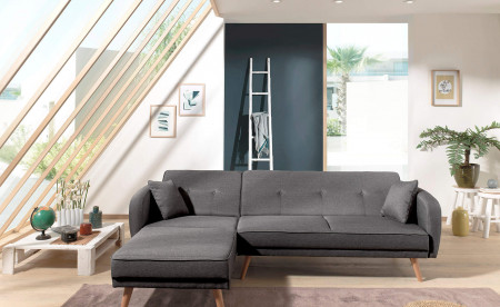 Folke - Canapé d'angle réversible scandinave convertible en tissu - 239x85x158cm Folke - Canapé d'angle réversible scandinave convertible en tissu - 239x85x158cm