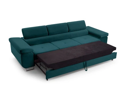 Canapé 3 places convertible avec têtières réglables en velours Pablo