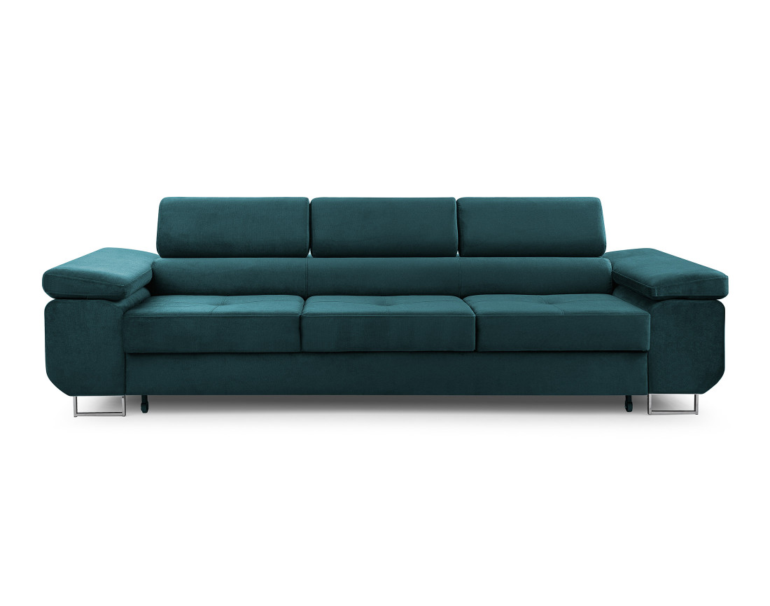 Canapé 3 places convertible avec têtières réglables en velours Pablo