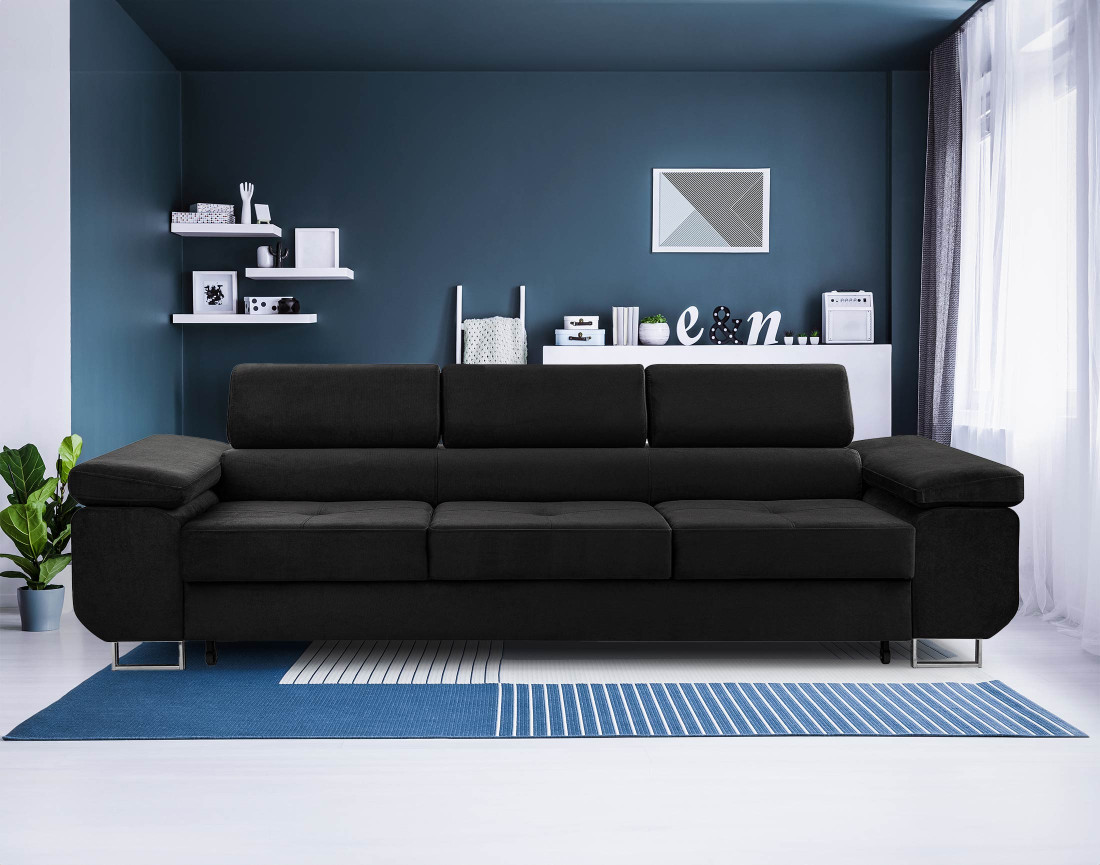 Canapé 3 places convertible avec têtières réglables en velours Pablo Canapé 3 places convertible avec têtières réglables en velours Pablo