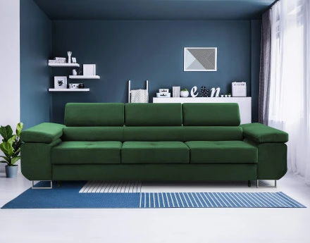 Canapé 3 places convertible avec têtières réglables en velours Pablo