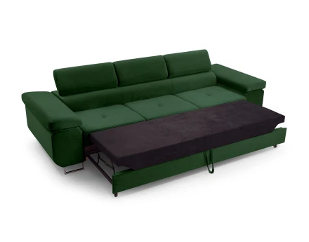 Canapé 3 places convertible avec têtières réglables en velours Pablo