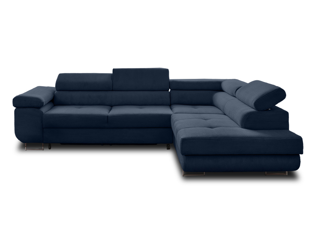 Canapé d'angle droit convertible avec coffre et têtières 5 places en velours côtelé Zaria