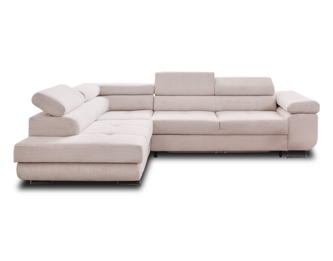 Canapé d'angle gauche convertible avec coffre et têtières 5 places en velours côtelé Zaria Canapé d'angle gauche convertible avec coffre et têtières 5 places en velours côtelé Zaria