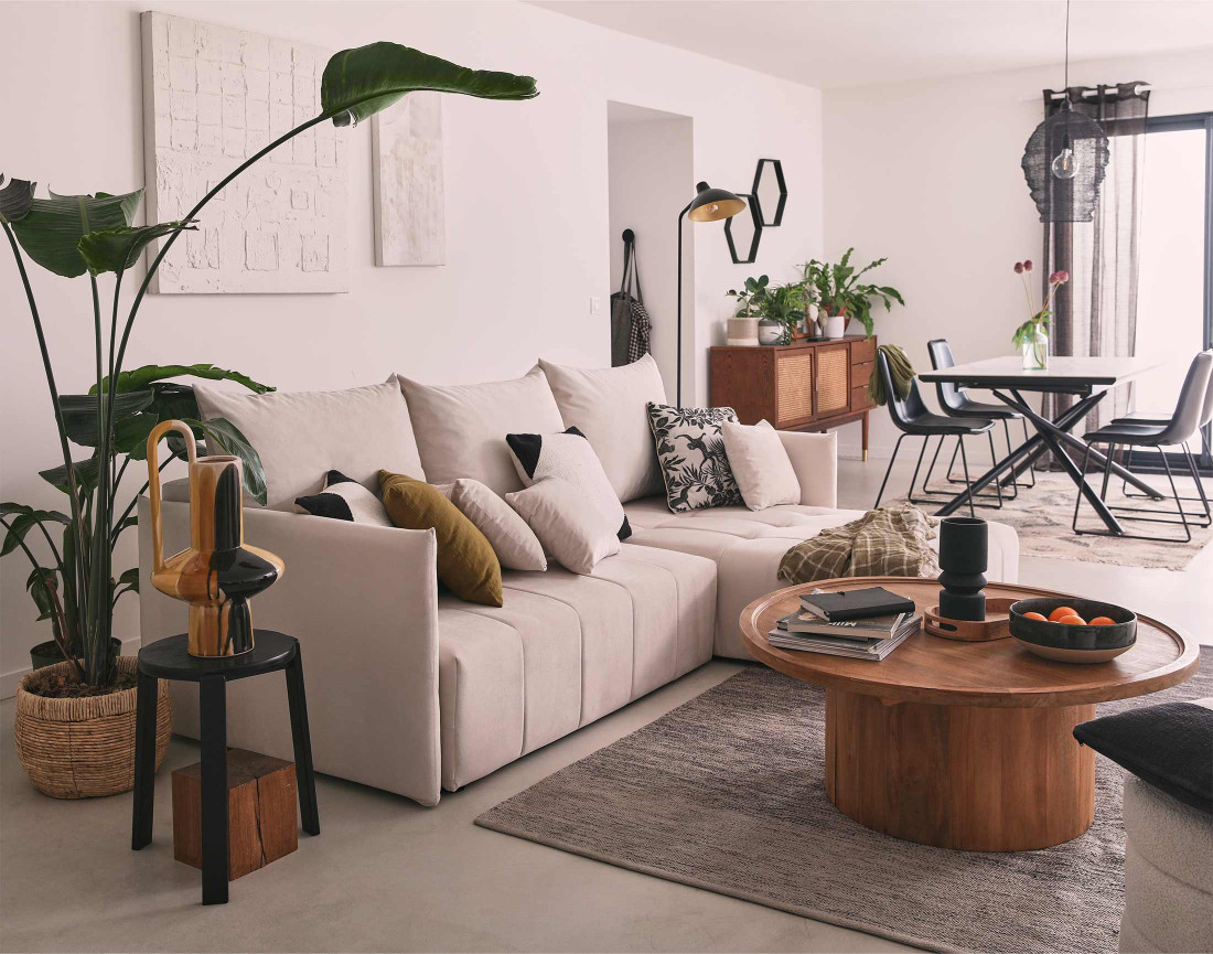 Canapé d'angle en velours - Petra - réversible convertible avec coffre - 4 places - en velours