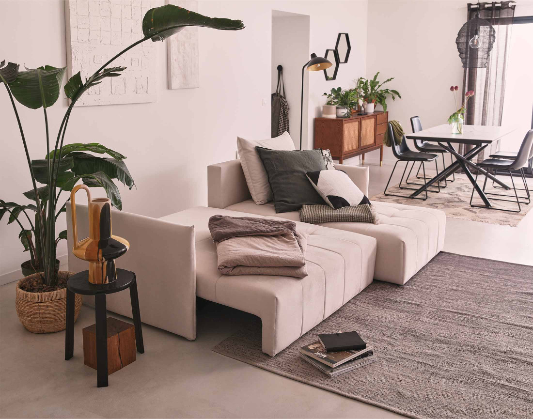 Canapé d'angle en velours - Petra - réversible convertible avec coffre - 4 places - en velours