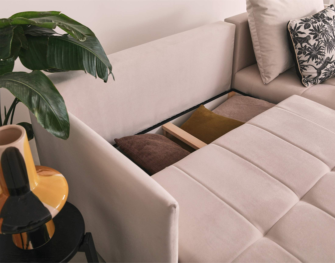 Canapé d'angle en velours - Petra - réversible convertible avec coffre - 4 places - en velours