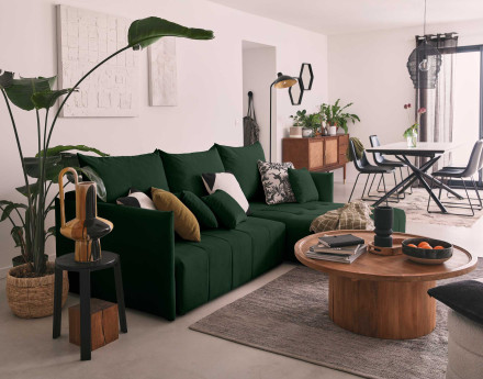 Canapé d'angle en velours - Petra - réversible convertible avec coffre - 4 places - en velours