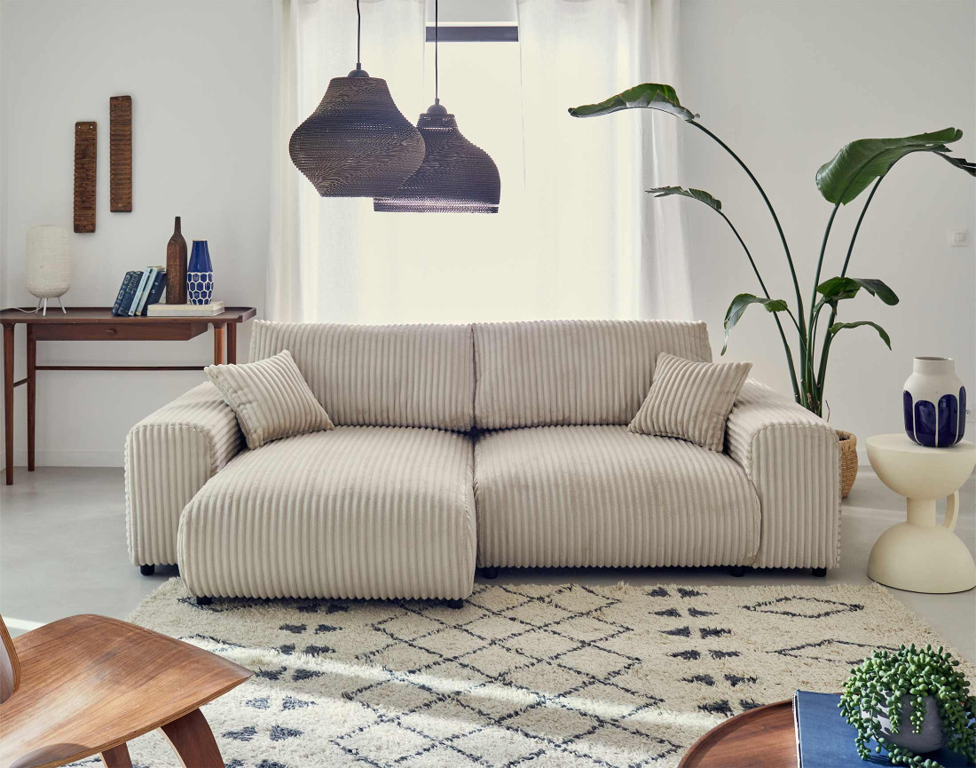 Canapé d'angle réversible 4 places en velours côtelé grosses côtes Garance