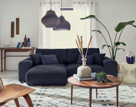 Canapé d'angle réversible 4 places en velours côtelé grosses côtes Garance