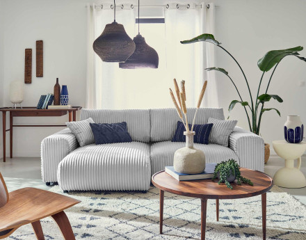 Canapé d'angle réversible 4 places en velours côtelé grosses côtes Garance