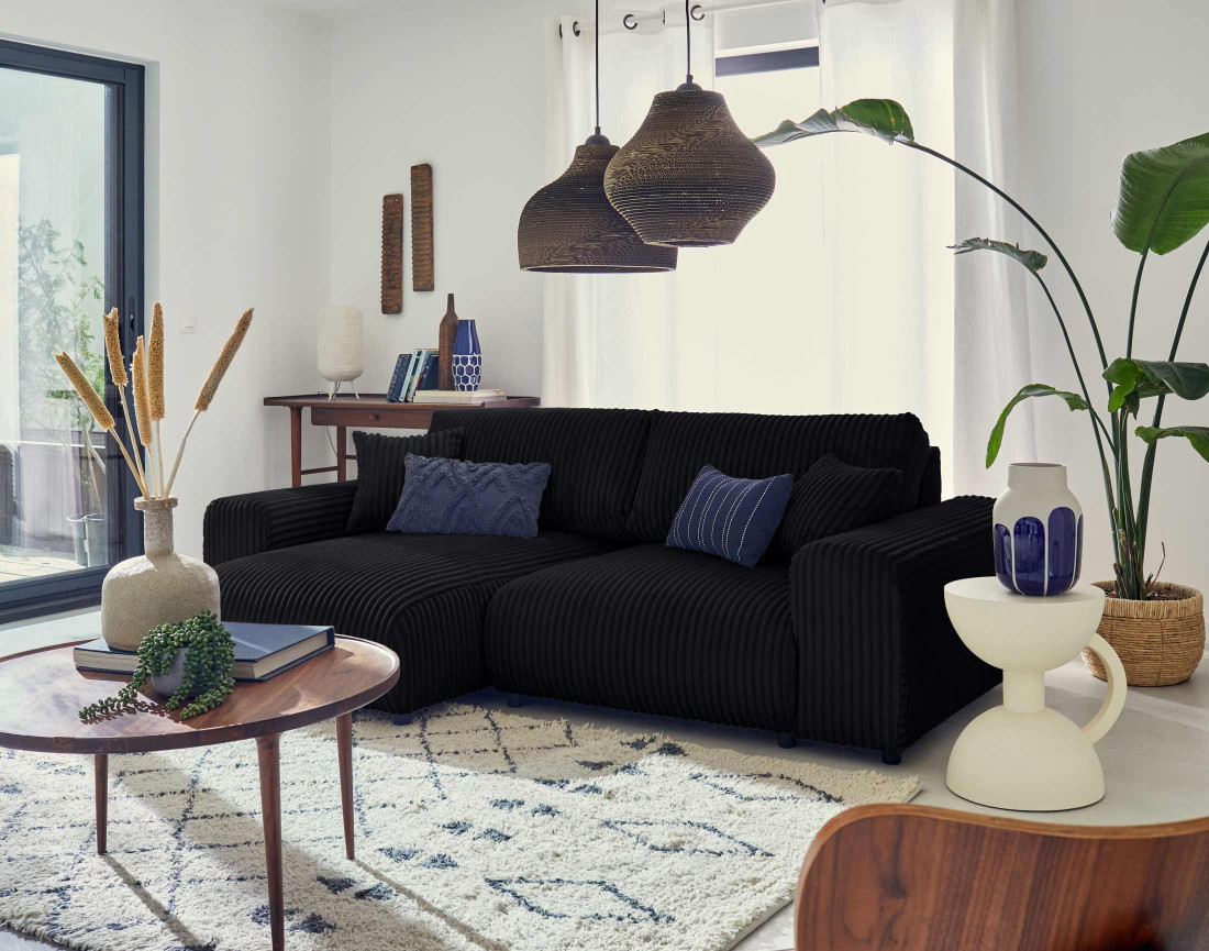 Canapé d'angle réversible 4 places en velours côtelé grosses côtes Garance Canapé d'angle réversible 4 places en velours côtelé grosses côtes Garance