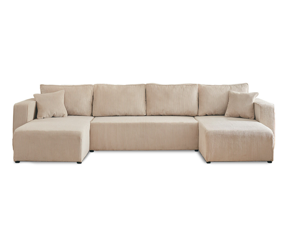 Canapé panoramique en U 7 places convertible avec coffre en velours côtelé Topaze Canapé panoramique en U 7 places convertible avec coffre en velours côtelé Topaze