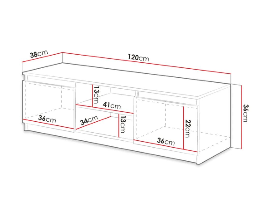 Robin meuble tv 2 portes et 2 niches 120 cm