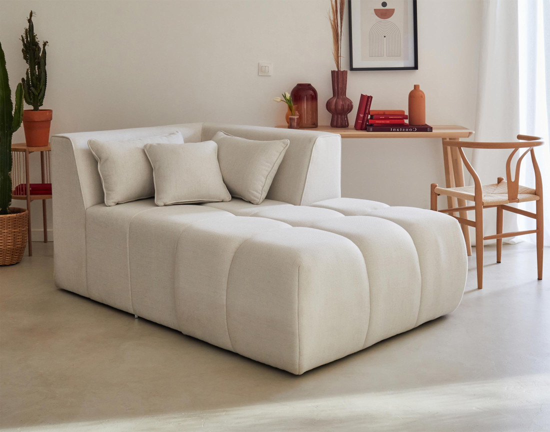 Canapé modulable d'angle droit 5 places en tissu Caracas