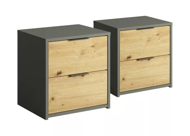 Lot de deux tables de chevet bois et gris 44 cm Nicosie