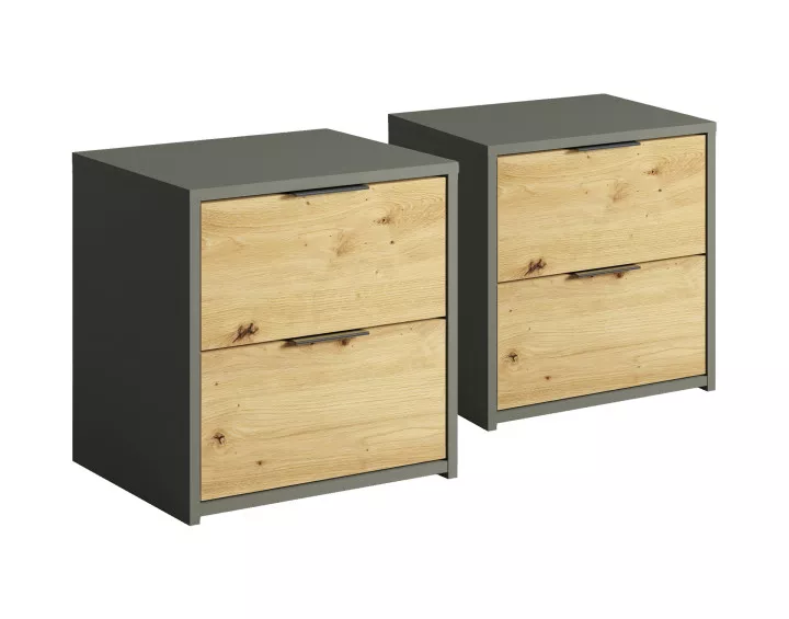 Lot de deux tables de chevet bois et gris 44 cm Nicosie