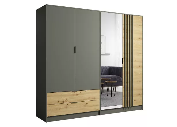 Armoire avec miroir bois et gris 220x203 cm Nicosie