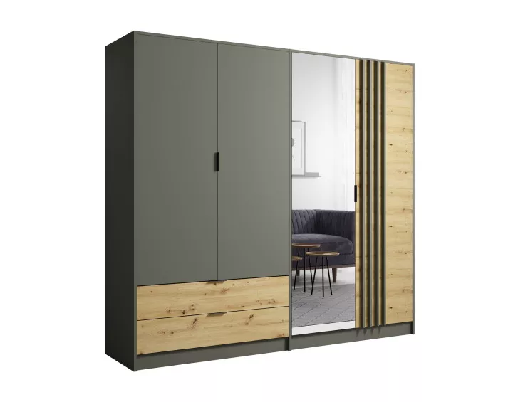 Armoire avec miroir bois et gris 220x203 cm Nicosie